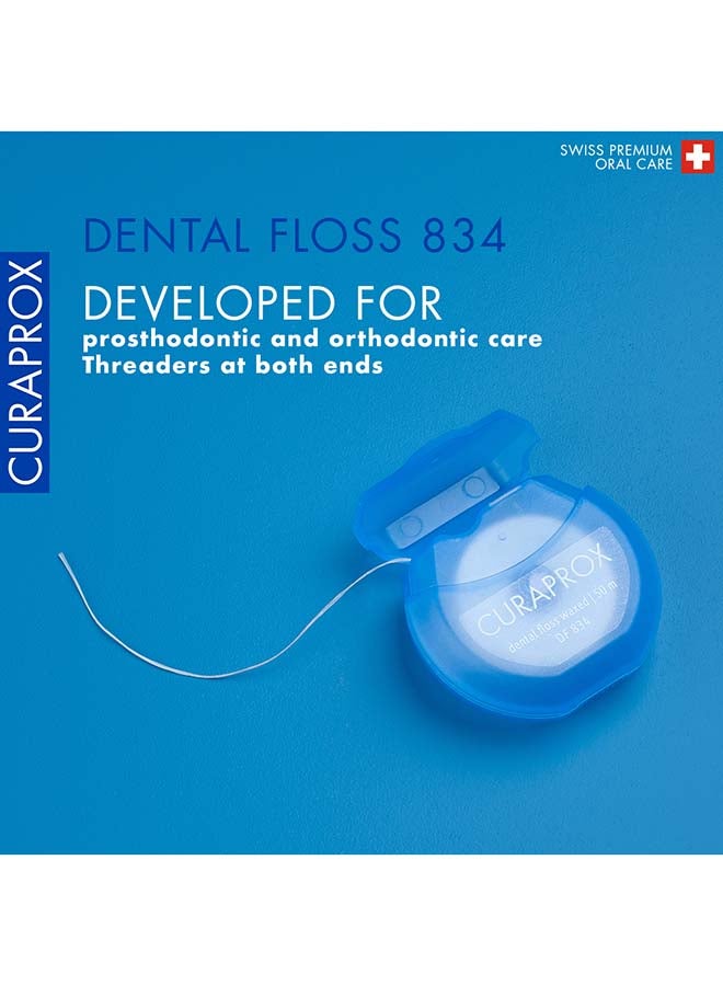 CURAPROX Df 834 Waxed Dental Floss | Mint-Flavored, Gentle & Effective Plaque Removal | In Dispenser – 50M - Image 2